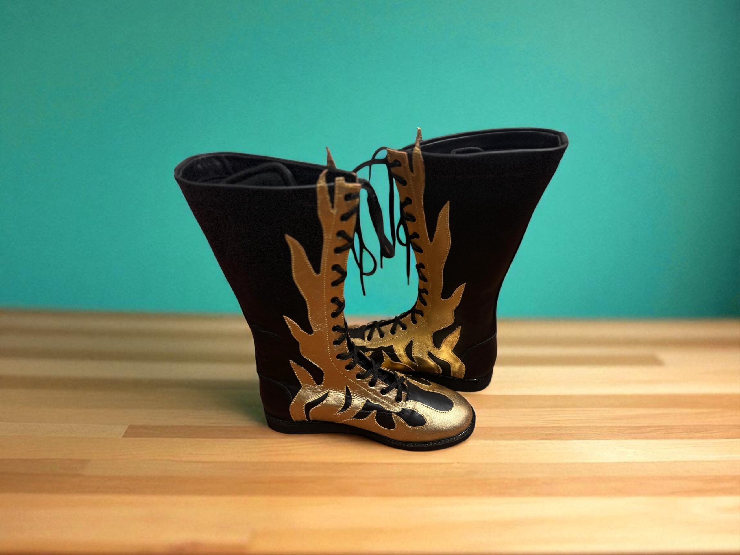 Pro Wrestling Shoes – Gold & Black Flame Edition - Image 5