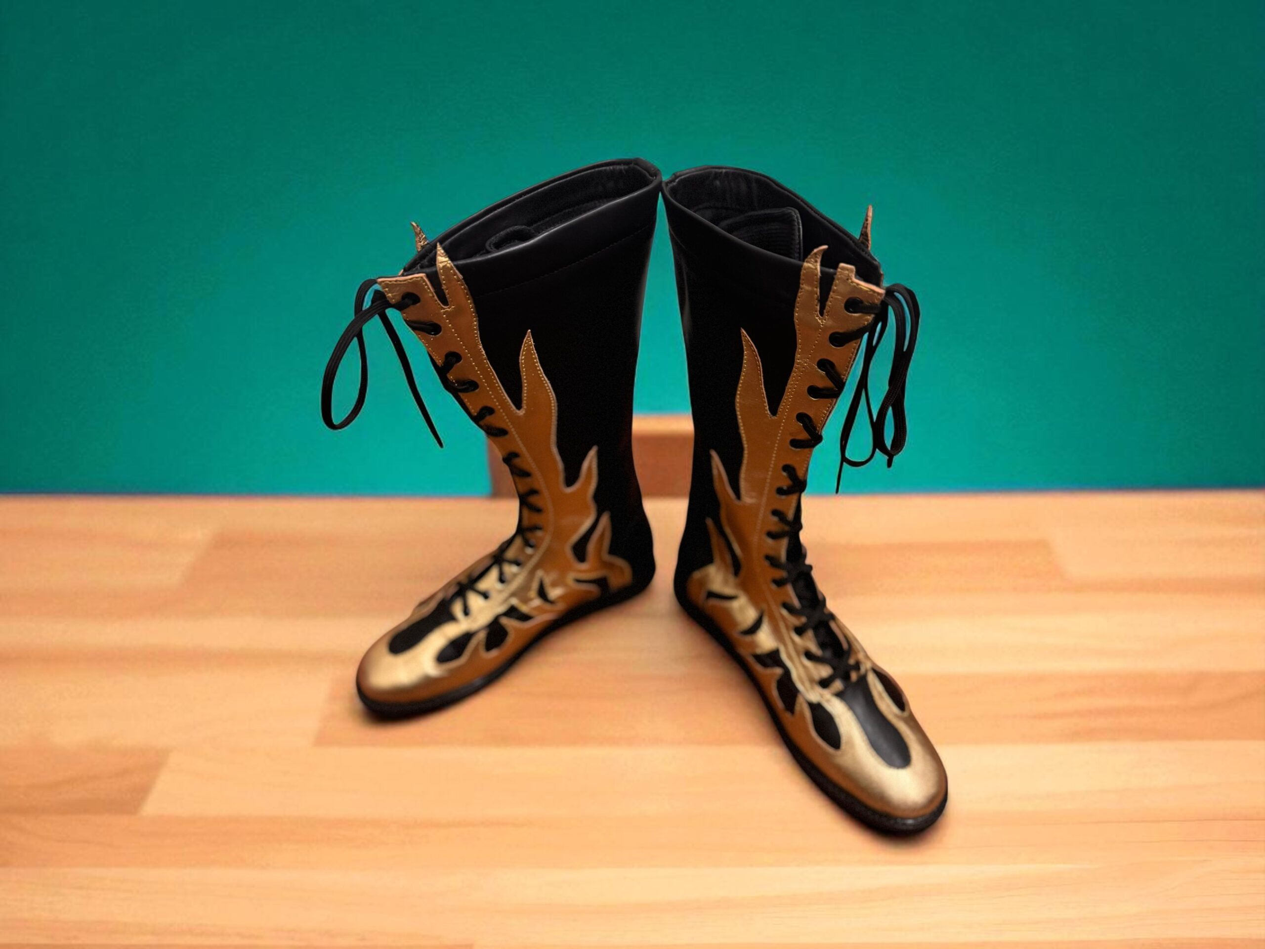 Pro Wrestling Shoes – Gold & Black Flame Edition - Image 6