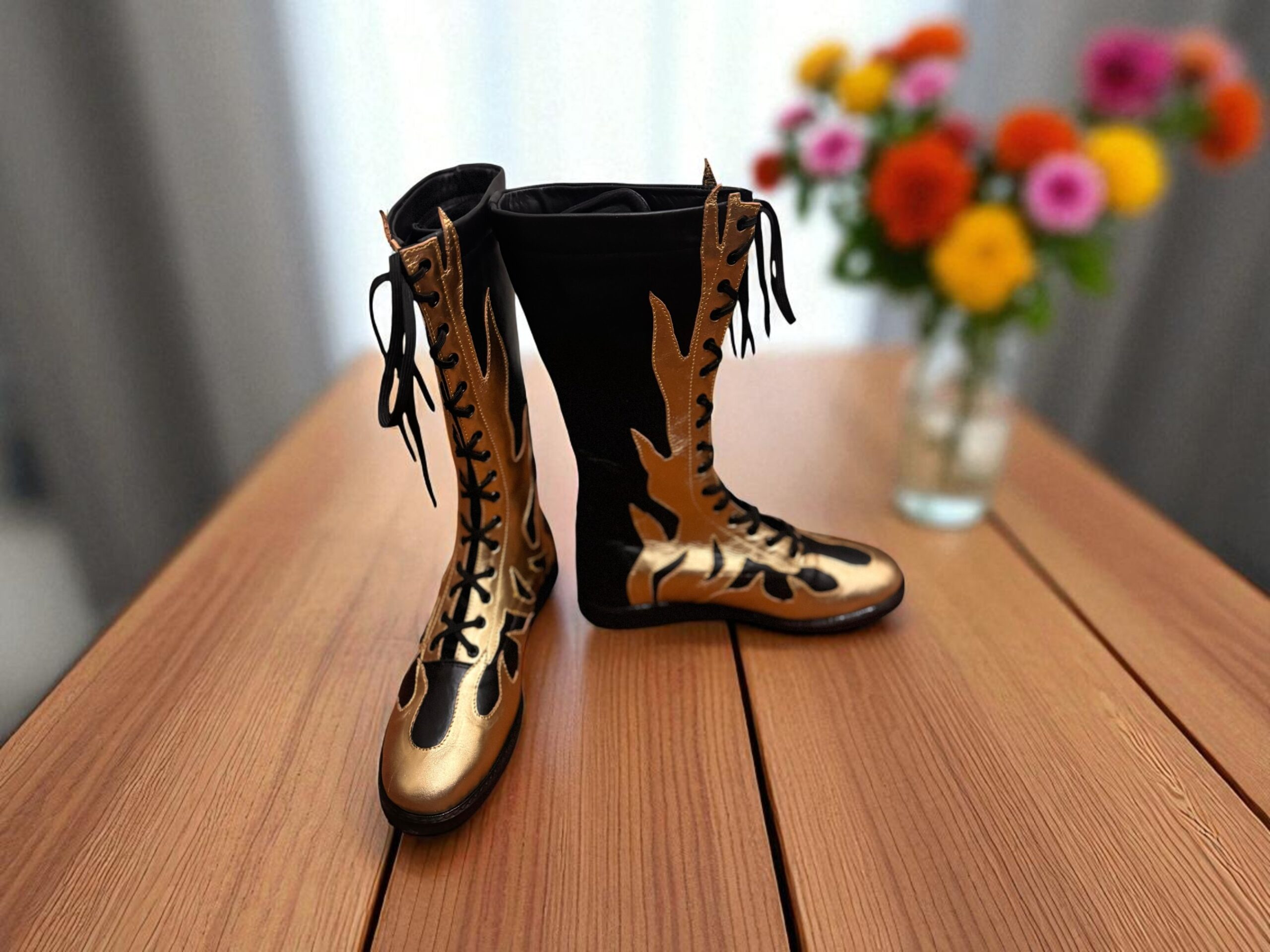 Pro Wrestling Shoes – Gold & Black Flame Edition - Image 2