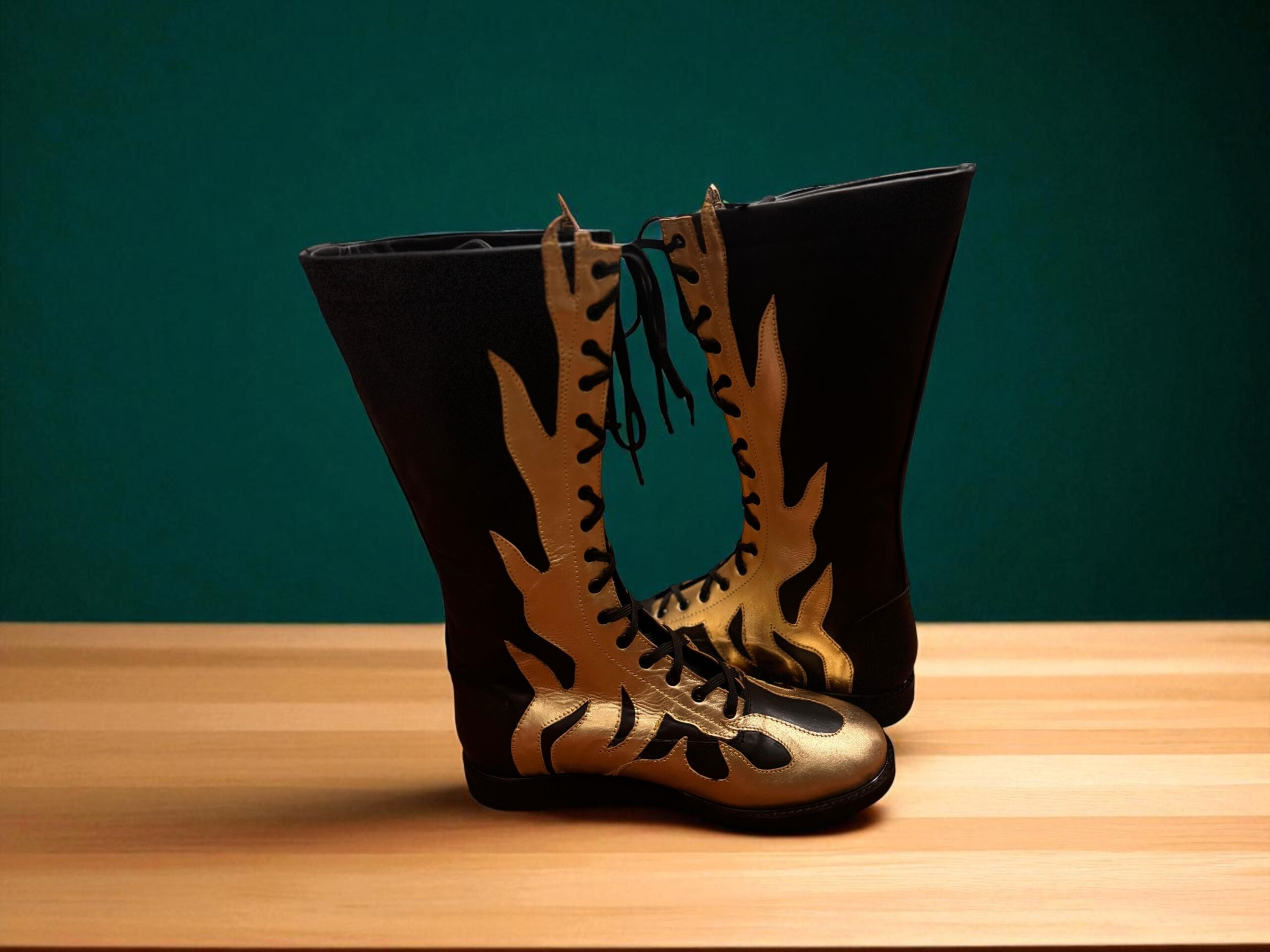 Pro Wrestling Shoes – Gold & Black Flame Edition - Image 3