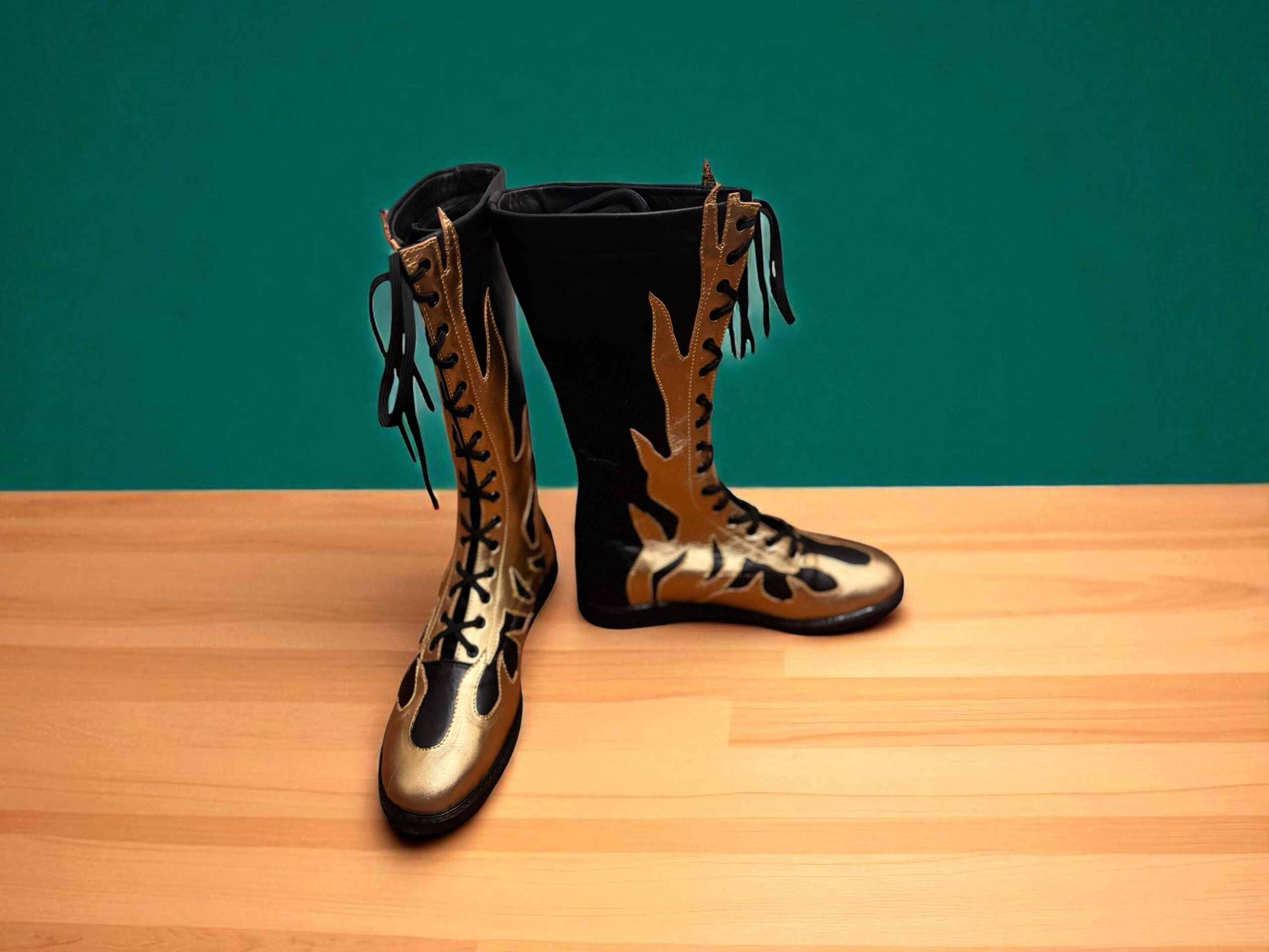 Pro Wrestling Shoes – Gold & Black Flame Edition