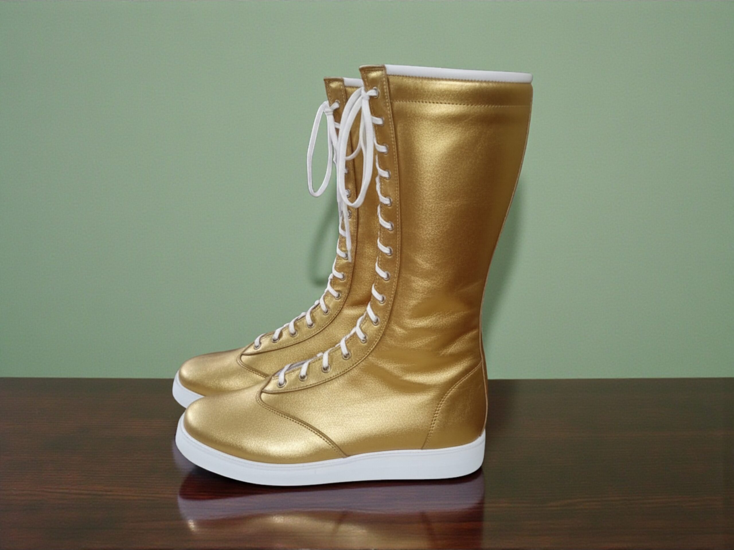 Pro Wrestling Boots Handmade Leather Lace-Up Ring Gear Shoes Custom Long Wrestling Footwear for Athletes - Image 2