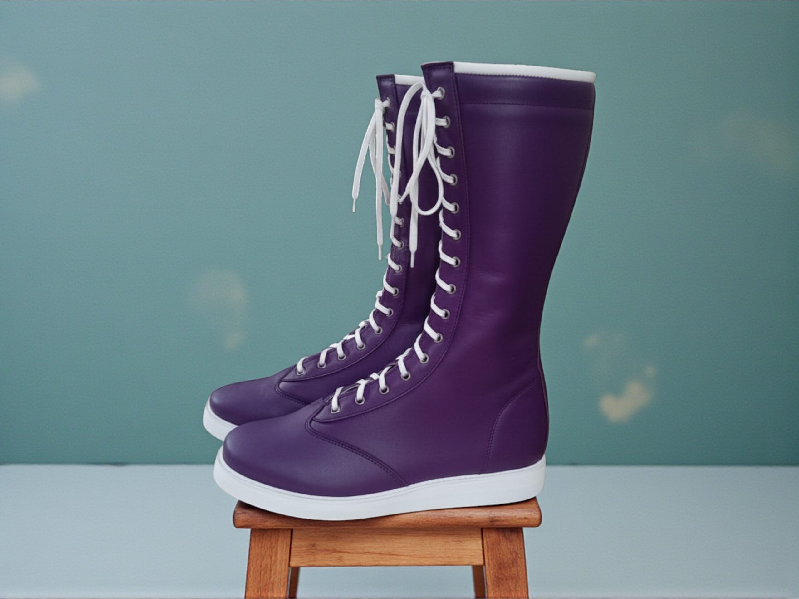 Handmade Wrestling Boots | Custom Pro Ring Shoes Purple & White | Tall Lace-Up Leather Combat Footwear | Performance Gear for Men Women - Image 5