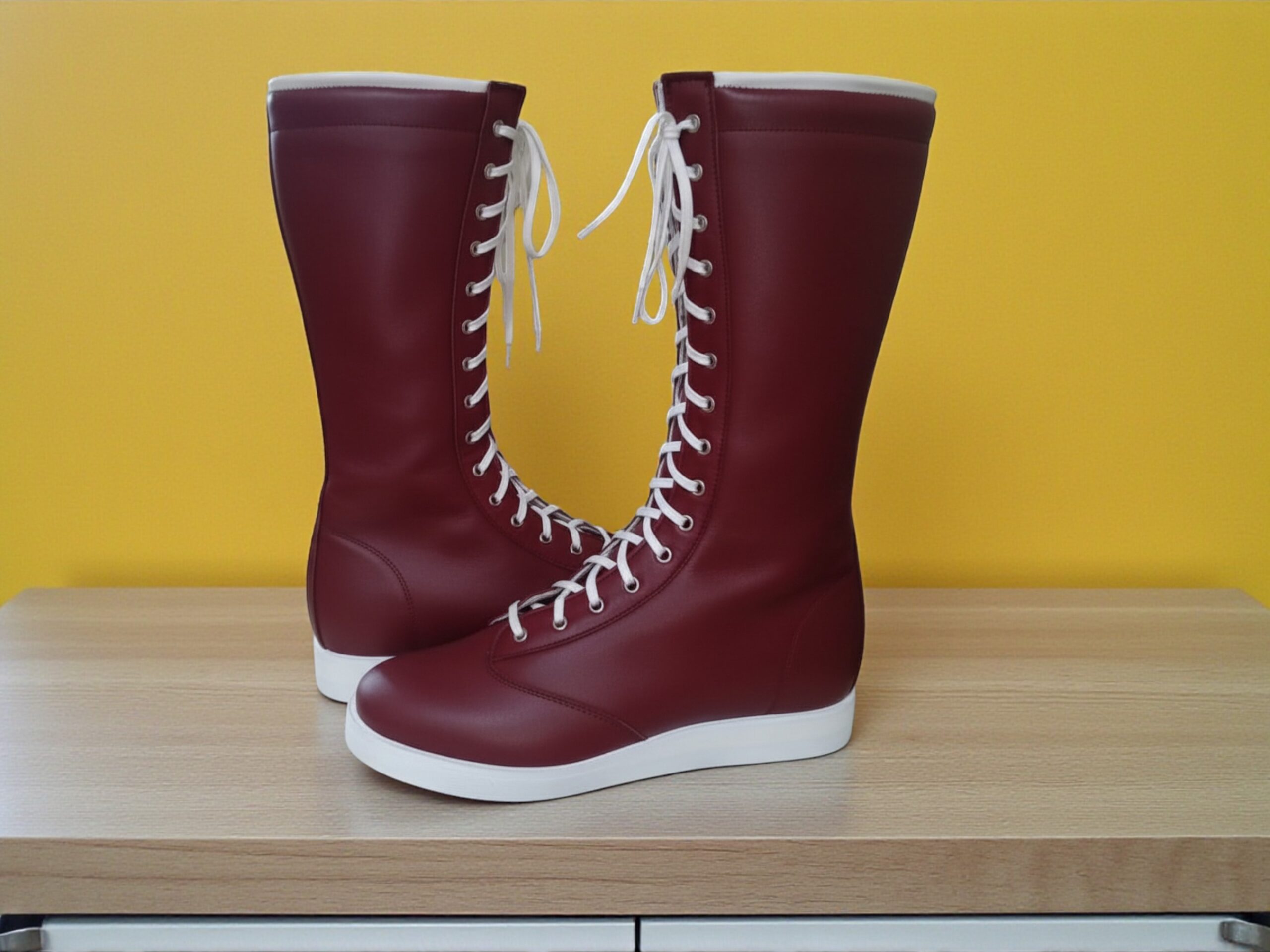 Handmade Pro Wrestling Long Boots | Custom Leather Lace-Up Ring Shoes For Men Woman Footwear