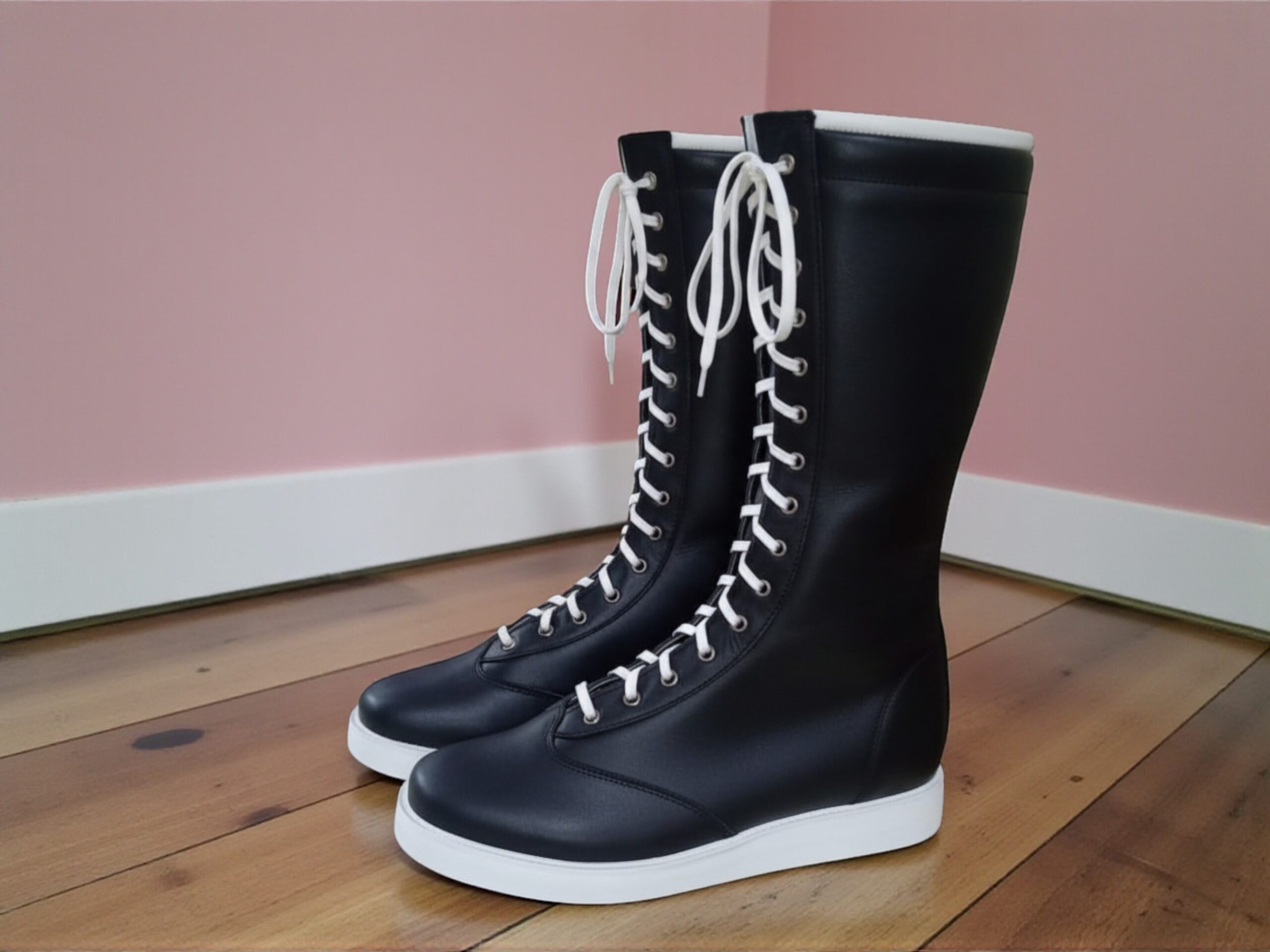 Handmade Wrestling Long Boots, Men Pro Wrestling Shoes, Leather Wrestling Shoes, Professional Wrester Custom Lace Up Boot