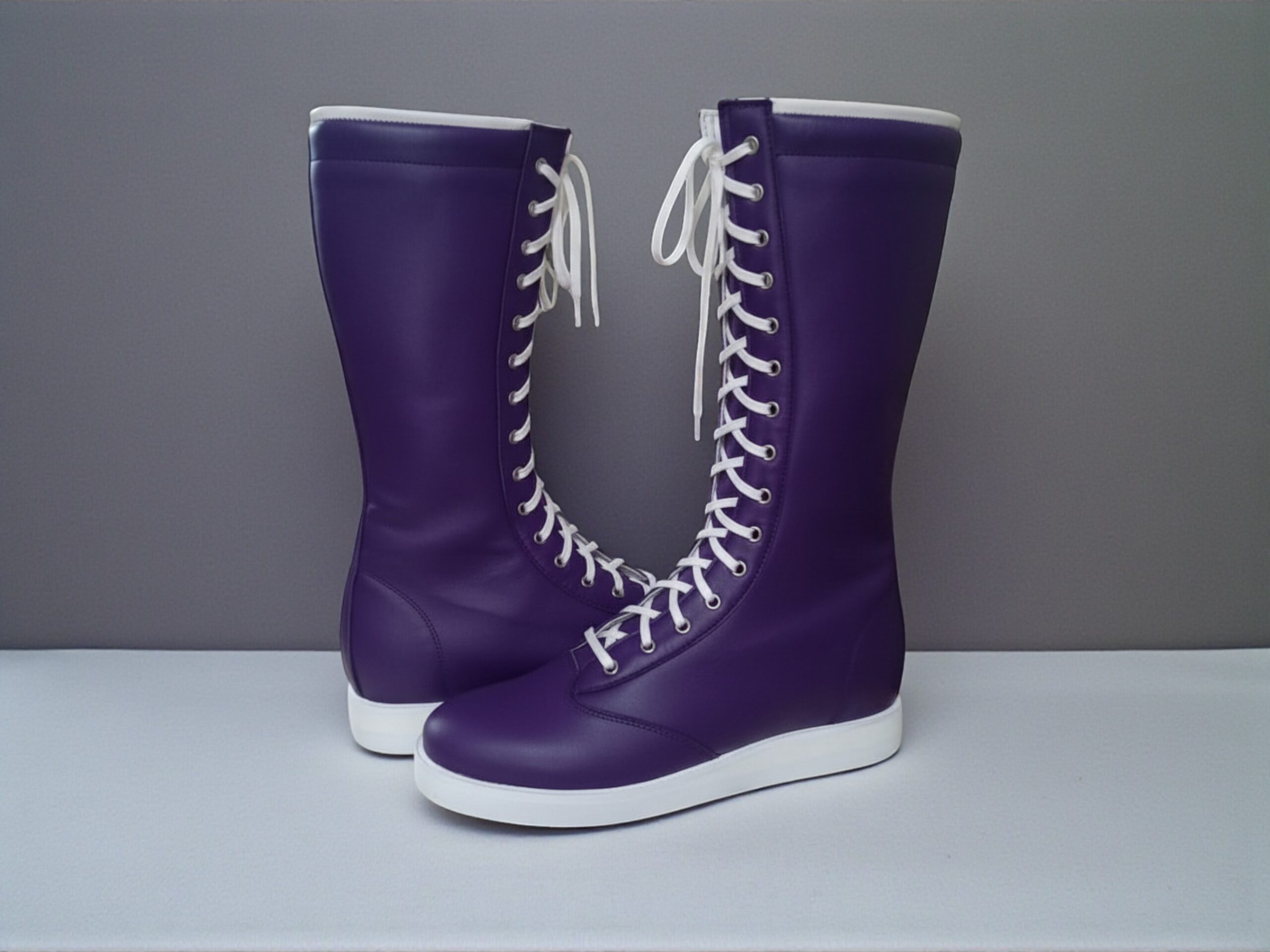 Handmade Wrestling Boots | Custom Pro Ring Shoes Purple & White | Tall Lace-Up Leather Combat Footwear | Performance Gear for Men Women - Image 7