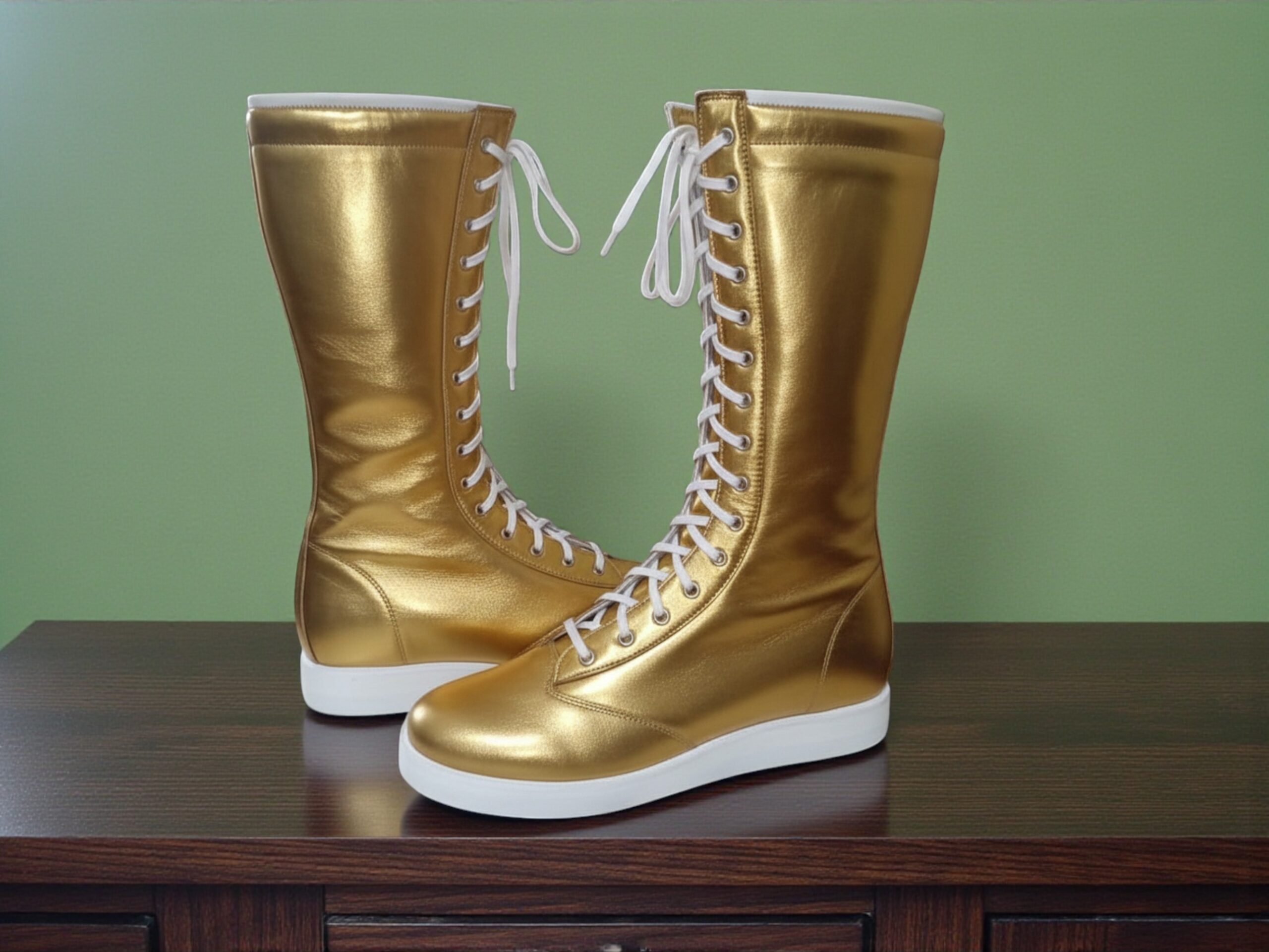 Pro Wrestling Boots Handmade Leather Lace-Up Ring Gear Shoes Custom Long Wrestling Footwear for Athletes - Image 10