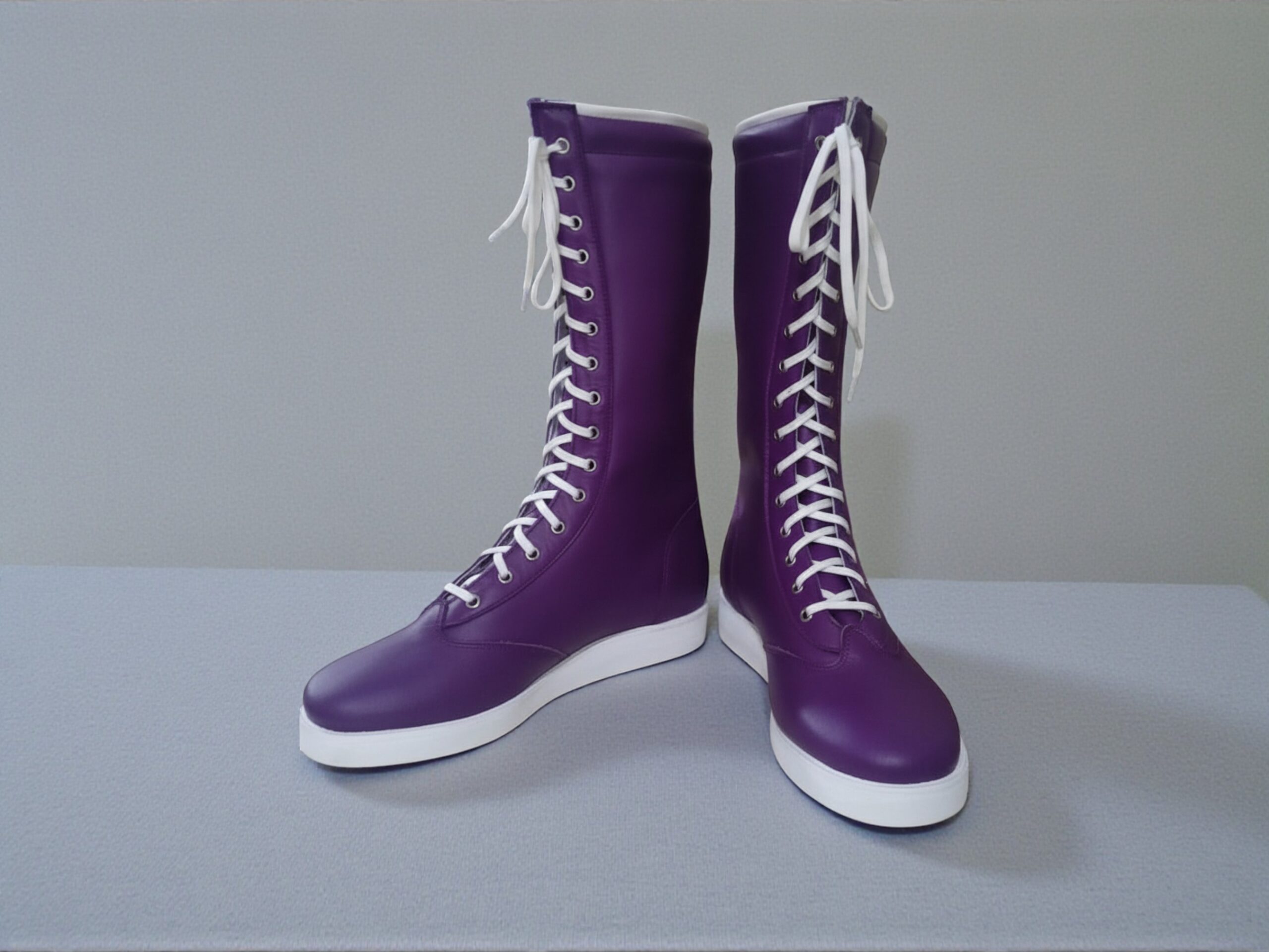 Handmade Wrestling Boots | Custom Pro Ring Shoes Purple & White | Tall Lace-Up Leather Combat Footwear | Performance Gear for Men Women - Image 4
