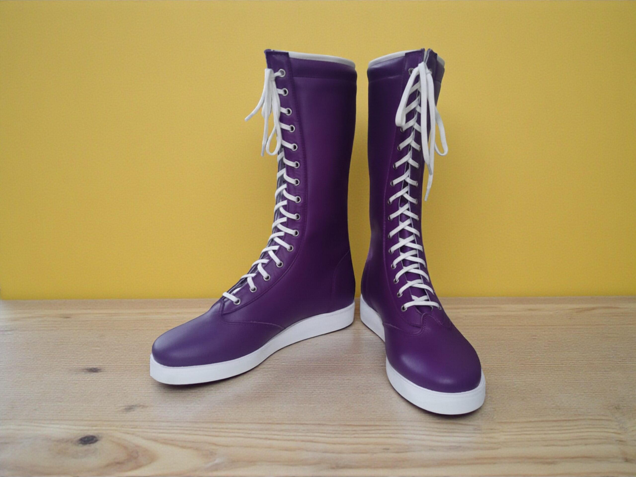Handmade Wrestling Boots | Custom Pro Ring Shoes Purple & White | Tall Lace-Up Leather Combat Footwear | Performance Gear for Men Women - Image 6