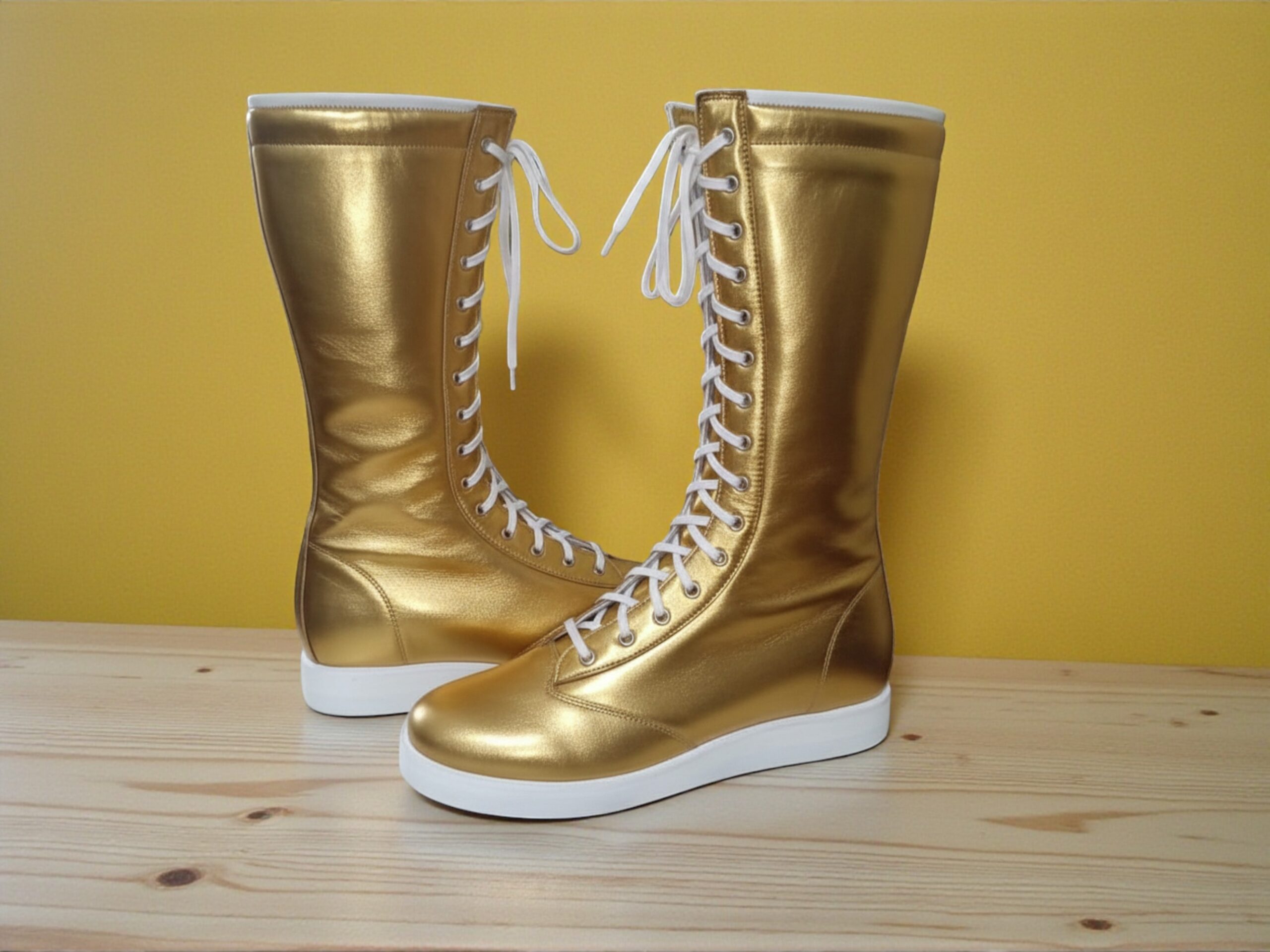 Pro Wrestling Boots Handmade Leather Lace-Up Ring Gear Shoes Custom Long Wrestling Footwear for Athletes - Image 3