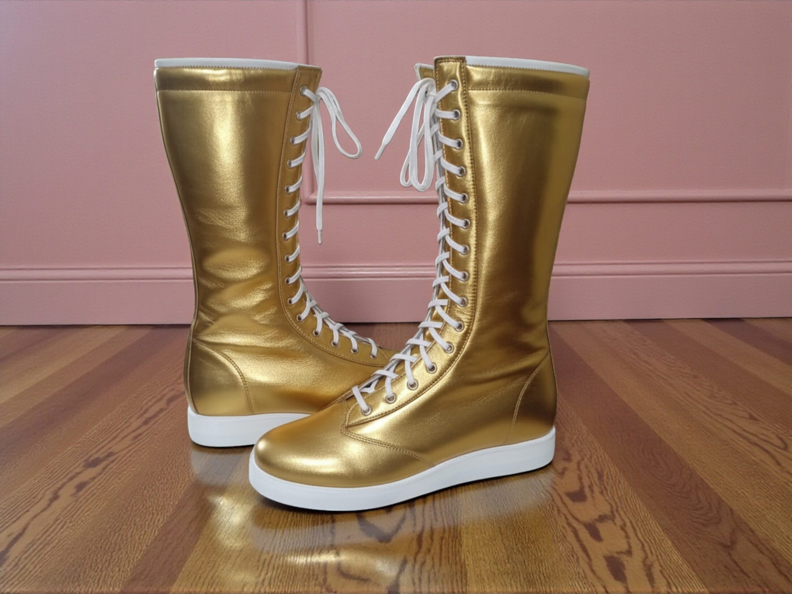 Pro Wrestling Boots Handmade Leather Lace-Up Ring Gear Shoes Custom Long Wrestling Footwear for Athletes - Image 9