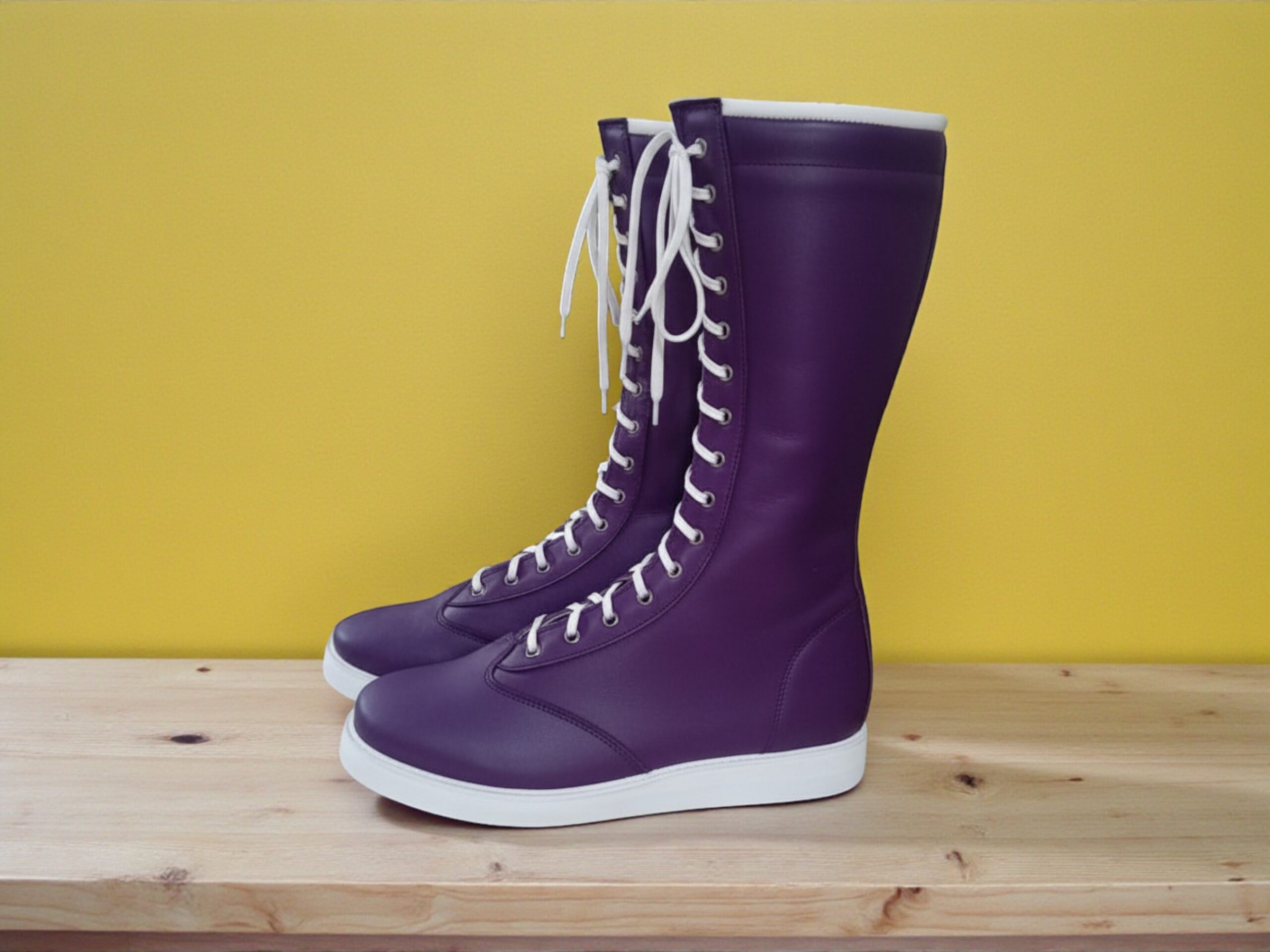 Handmade Wrestling Boots | Custom Pro Ring Shoes Purple & White | Tall Lace-Up Leather Combat Footwear | Performance Gear for Men Women - Image 3